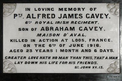 Memorial to Alfred Gavey inside the church